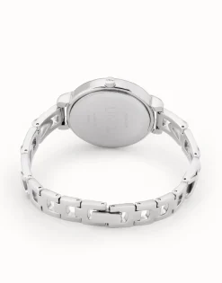 Sterling silver-plated watch with metal strap and round white dial