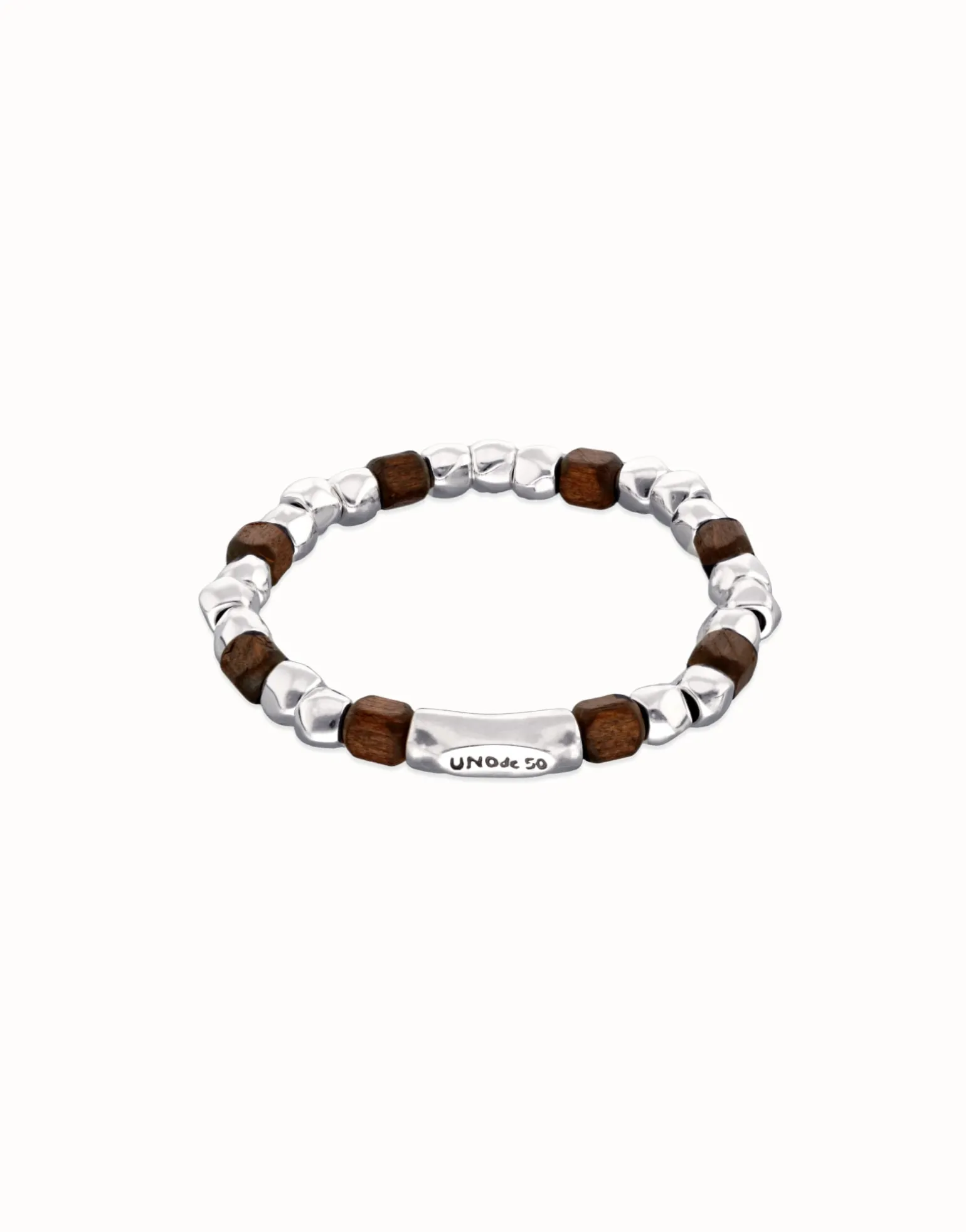 Stretch bracelet with silver and wooden beads