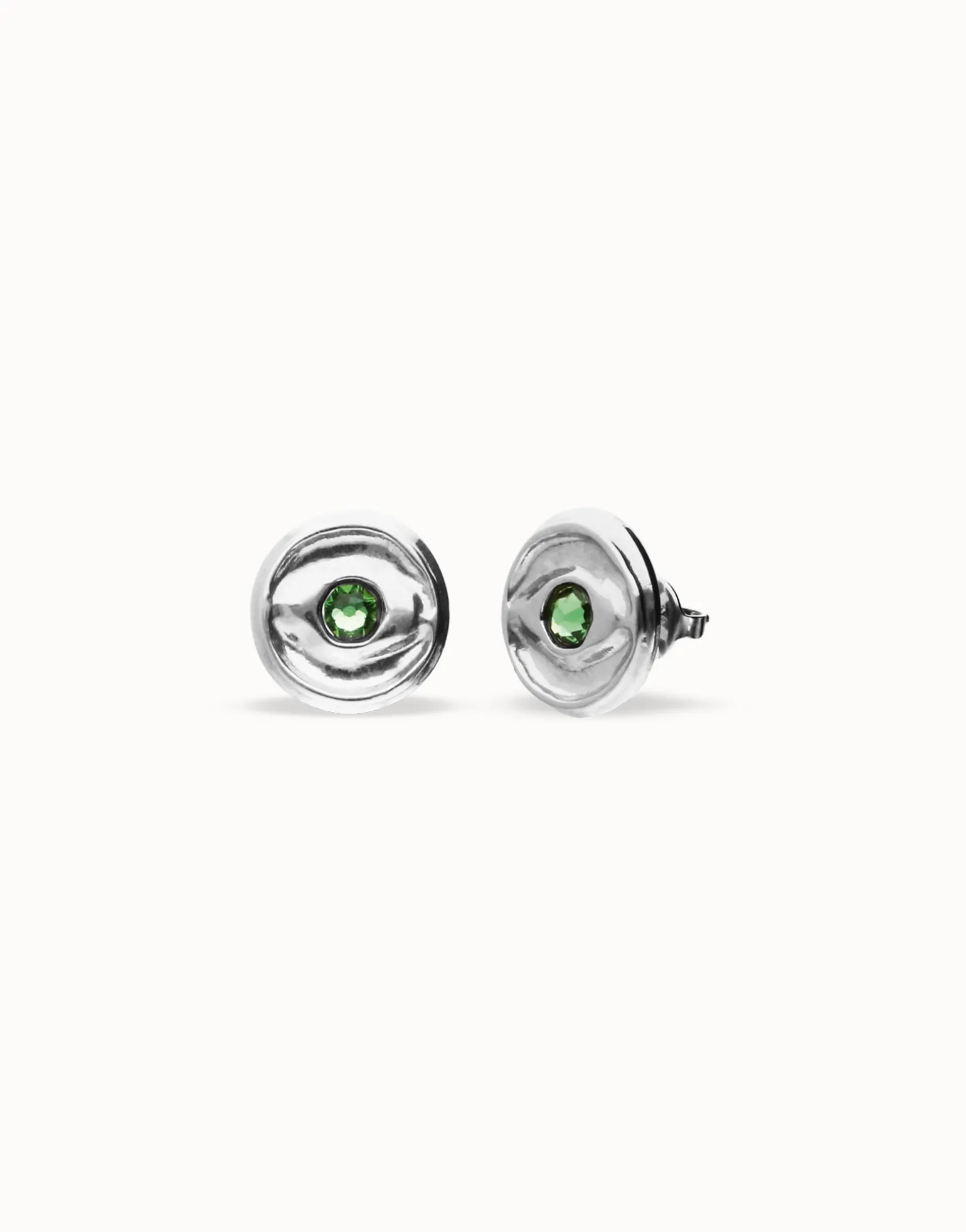 Stud earrings with green faceted crystal