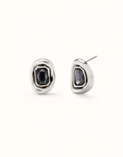 Stud earrings with grey faceted crystal