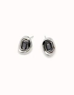 Stud earrings with grey faceted crystal
