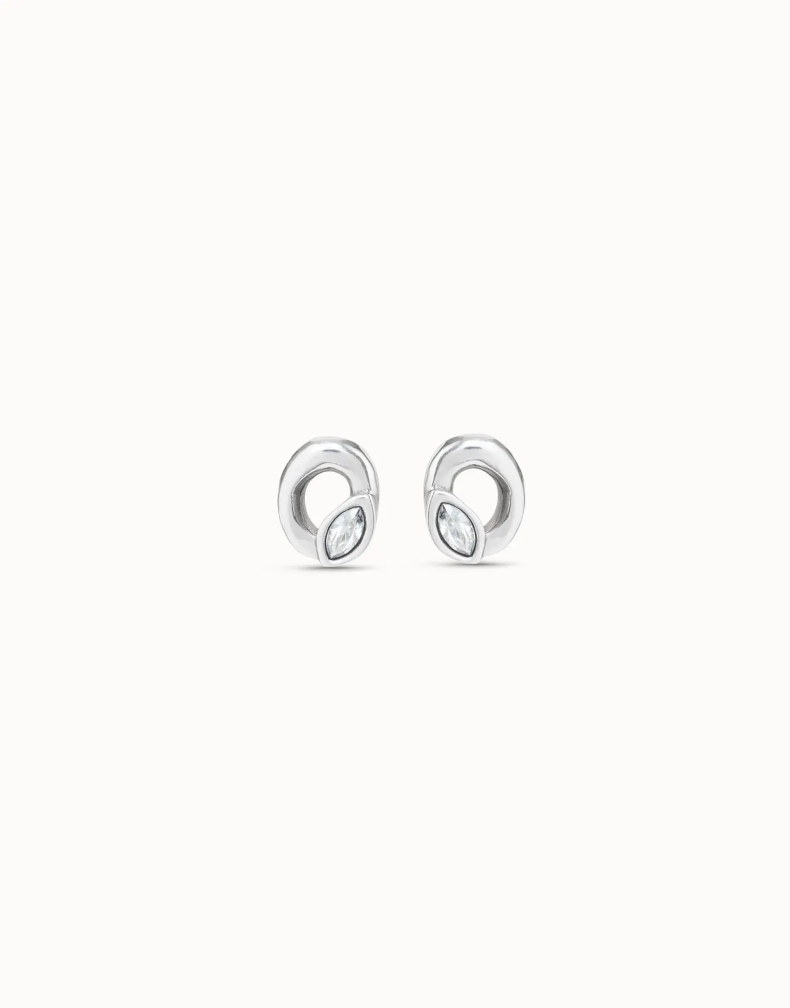 Stud oval earrings with light grey crystal