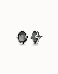 Studs with black oval faceted crystals