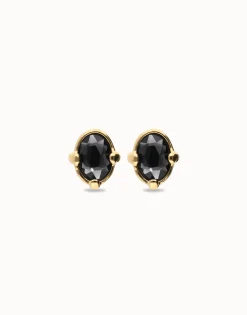 Studs with black oval faceted crystals