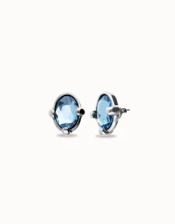 Studs with blue oval faceted crystals