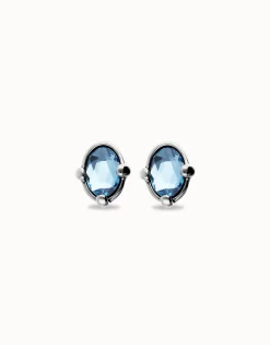 Studs with blue oval faceted crystals