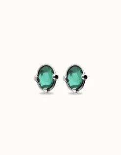 Studs with oval green faceted crystal