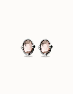Studs with pink oval faceted crystal