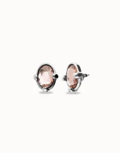 Studs with pink oval faceted crystal