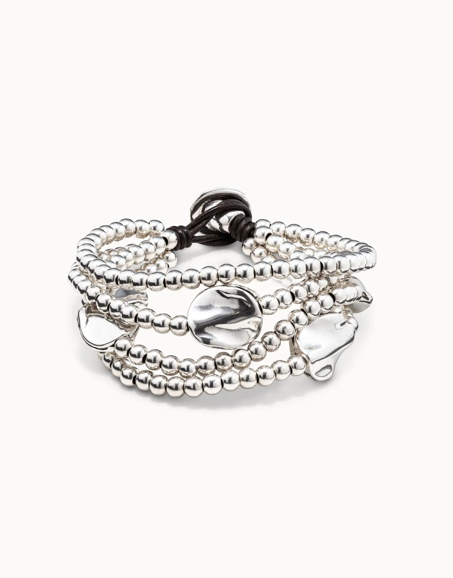 Three strand leather beaded bracelet