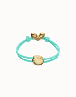 Turquoise elastic thread bracelet with heart charm