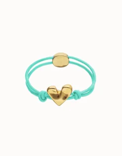 Turquoise elastic thread bracelet with heart charm