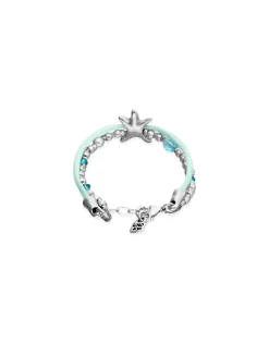 Turquoise silk thread and metal bracelet with starfish