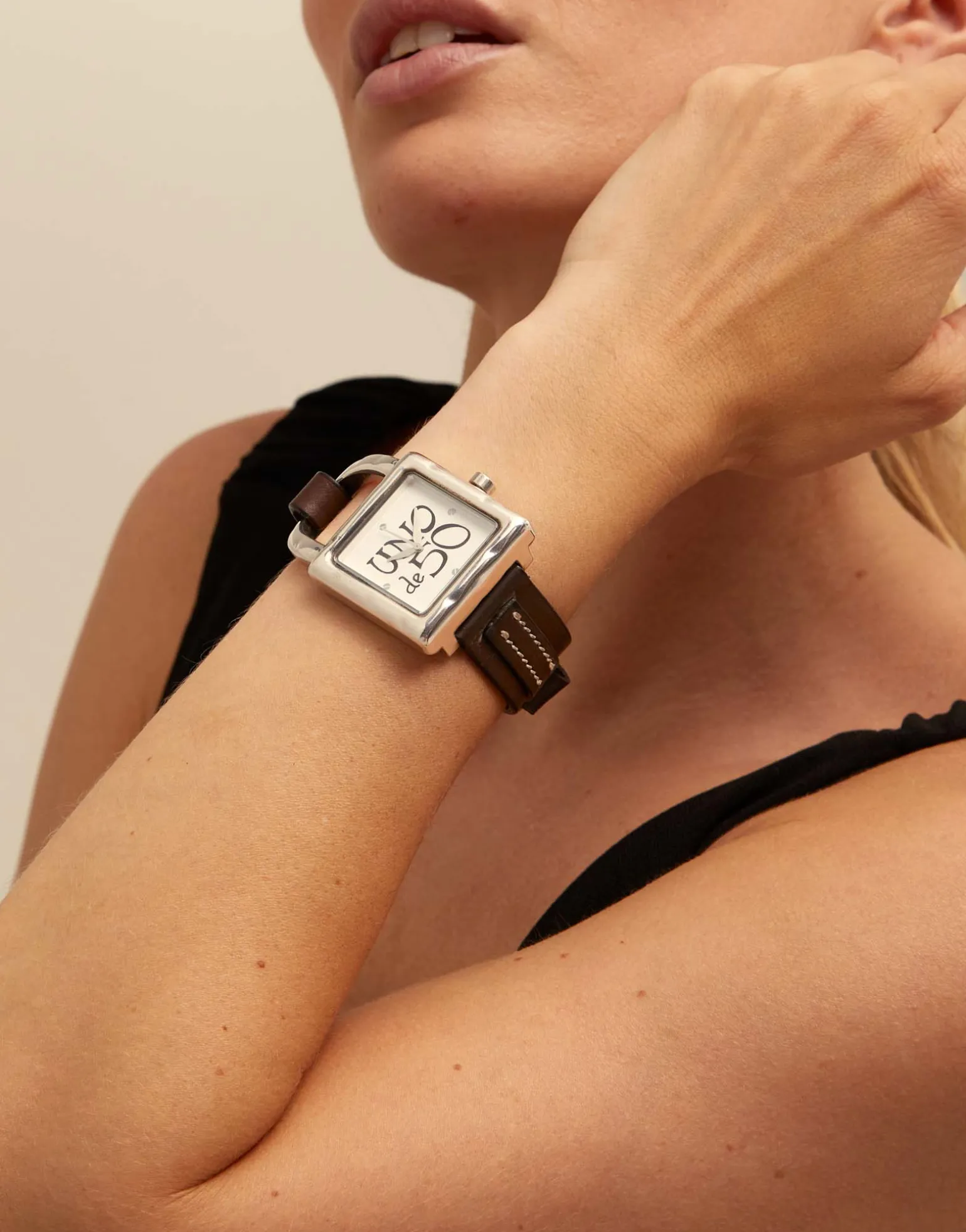 Watch with leather strap